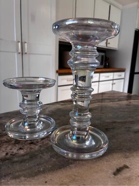 Iridescent Glass Candlestick Holders - Set of 2, reversible